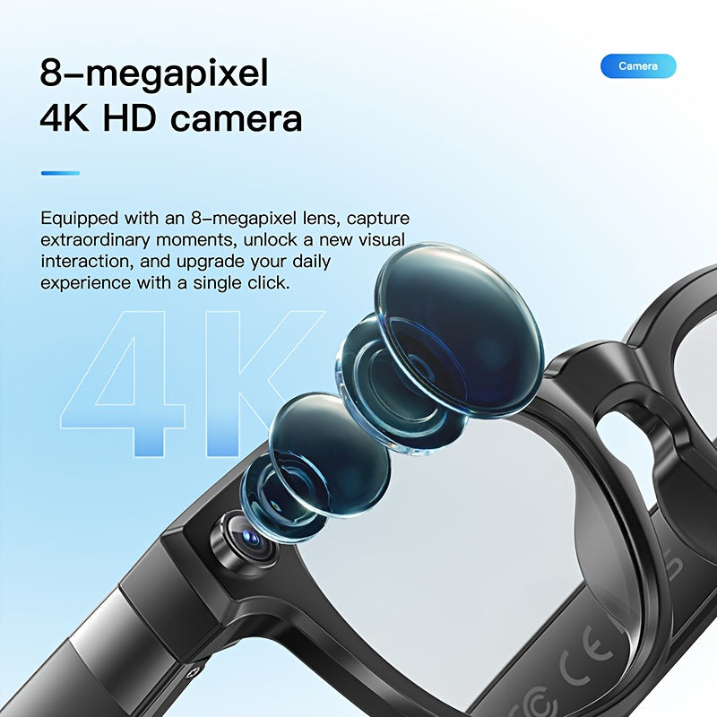 AI Smart Glasses with Camera - Wireless Wireless Smart Glasses, 4K Video Recording, Built-in Mic, AI Translation, Music Playback, Wireless Calls, App Control, Compatible with Smartphone/Tablet/App - for Content Creation, Gami
