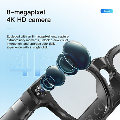 AI Smart Glasses with Camera - Wireless Wireless Smart Glasses, 4K Video Recording, Built-in Mic, AI Translation, Music Playback, Wireless Calls, App Control, Compatible with Smartphone/Tablet/App - for Content Creation, Gami