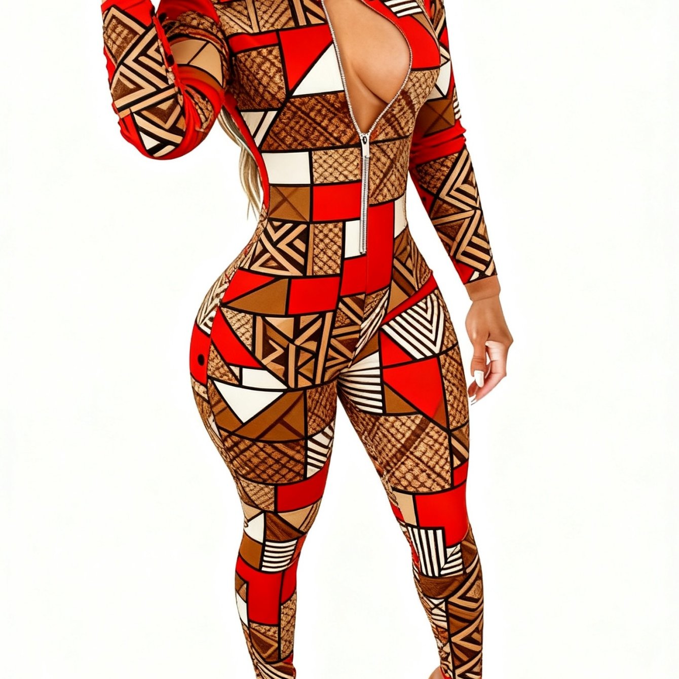 Women's Lightweight Full-Body Animal Print Jumpsuit - Zipper Front Long Sleeve Suit, Tight-Bodied One-Piece for All-Season Casual Wear, Machine Washable y Outfit ( Collar)