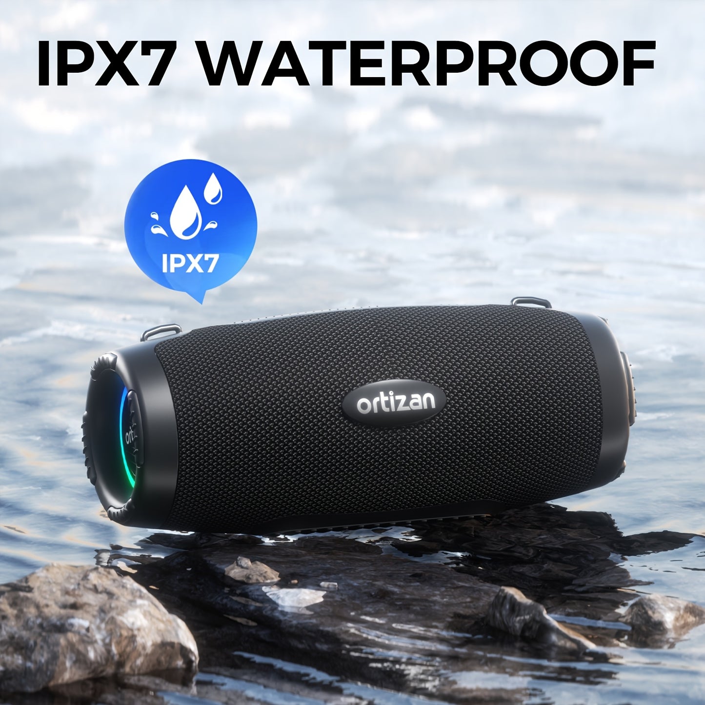 100W Ortizan Wireless Speaker - High-Quality Sound, Strong Bass, 12 Hours of Playtime, Portable Power Bank, Equalizer, USB, LED Lights, Multi-Room Sound, Surround Sound - Outdoor Loud Subwoofer Boombox for Parties, Camping, A