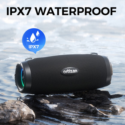 100W Ortizan Wireless Speaker - High-Quality Sound, Strong Bass, 12 Hours of Playtime, Portable Power Bank, Equalizer, USB, LED Lights, Multi-Room Sound, Surround Sound - Outdoor Loud Subwoofer Boombox for Parties, Camping, A