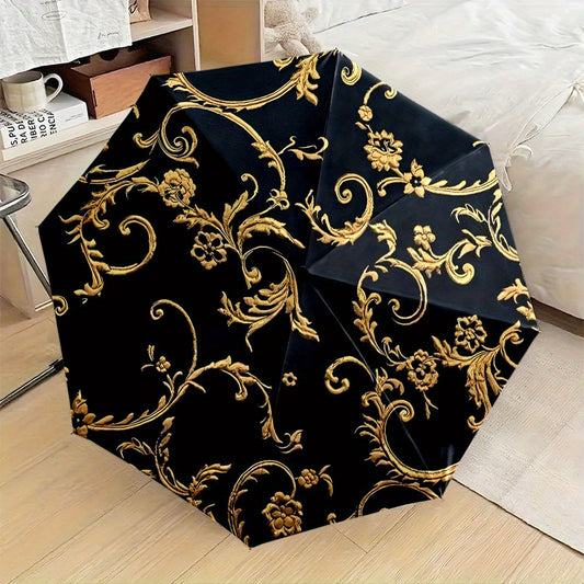 Automatic Folding Umbrella with Golden & Black Luxury Design - 8-Rib Compact Portable Umbrella with Handle & Automatic Opening System, Golden-Tip Canopy for &, Ideal Christmas/Birthday Gift (Casual & Formal Use) - Stylish Bla