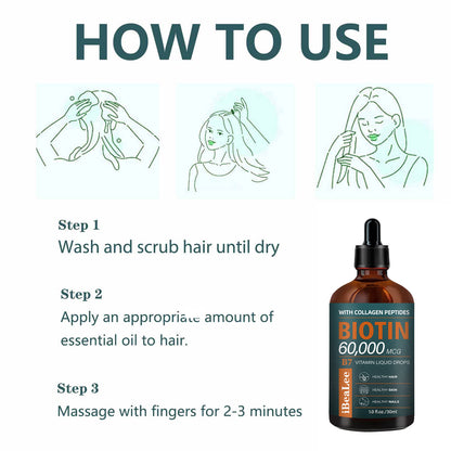 4pcs Natural Formula Biotin & Collagen Oil for Hair And Scalp - Extra Strength with 60, 000Mcg Drops, Vitamins for Biotin And Collagen, Moisturizing, Strengthening, And Revitalizing, Enhances The Appearance of Thin Hair, Suit