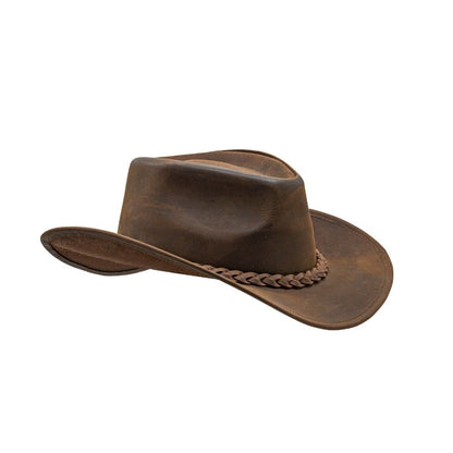 Men & Women Brown Genuine Leather Western Cowboy Hat – Classic Outdoor Riding & Ranch Style Headwear for Travel, Festivals, Horseback Riding, Camping, Hiking & Country Events – Perfect Gift for Thanksgiving, Christmas, Ne