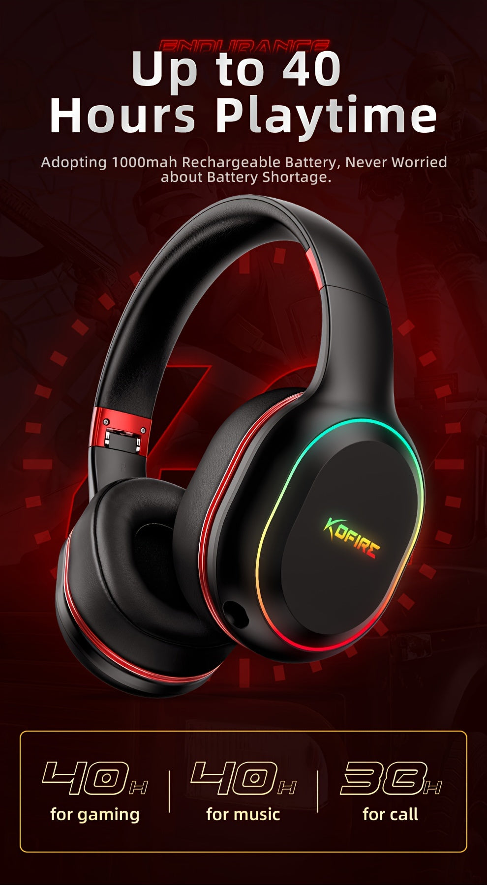 [Wireless Gaming Headset] UG-05 2.4GHz Wireless Gaming Headset | Ultra-Low Latency Technology + Immersive Vibration Feedback | 30H Battery Life Over-Ear Design | Detachable Microphone + High-Speed Wireless Adapter | Dynamic R