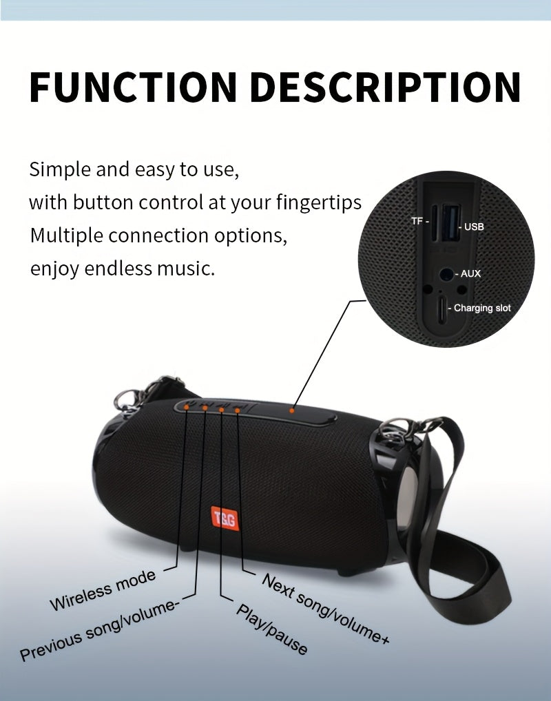 Portable Wireless Speaker - TG534 with Dual Speakers - TWS Stereo Hi-Res Audio - Hands-free Call/FM/TF Card/U Disk - Connect to Mobile Phone/Tablet/TV - Support Plug-in Card U Disk - Compatible with TF Card/USB Drive/FM Built