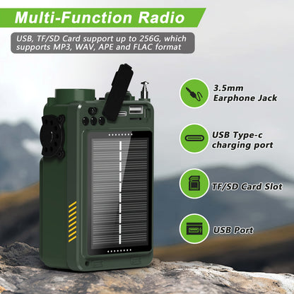 AM FM WB Radio, White Noise, 5W Speaker with Vibration Hand Crank/SOS/Torch, Full Band Digital Shortwave Radio, USB/TF Emergency Supporlarge Solar Panel