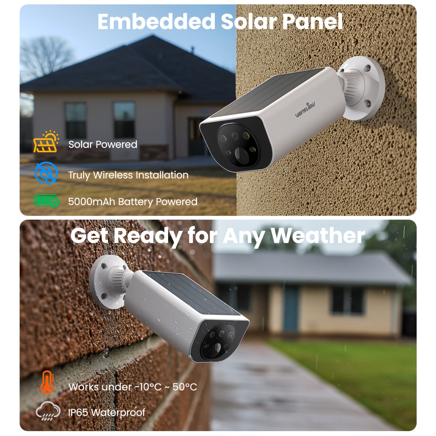 Wansview Solar Security Cameras Wireless Outdoor High Quality, Wireless Security Camera, 2K HD Resolution, Color Night Vision, Two-Way-Audio, Motion Detection, SD Card/Cloud Storage, Compatible with Alexa/Google Home