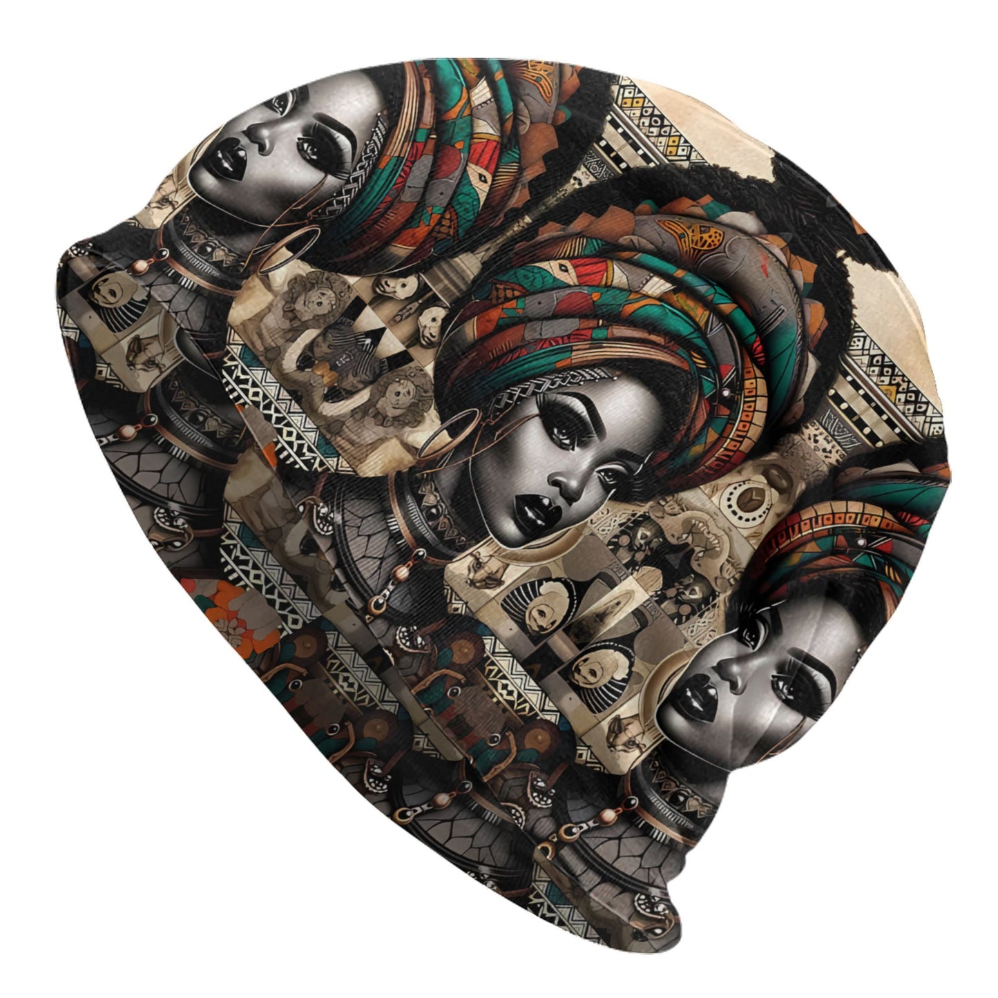 African Woman Print Beanie Hat - Unisex Winter Skull Cap with Vibrant Tribal Patterns, Cultural Heritage Design, Soft Warm Knit for Men & Women, Fashionable Cold Weather Accessory, Stylish Headwear, Cultural Pattern, Intricat