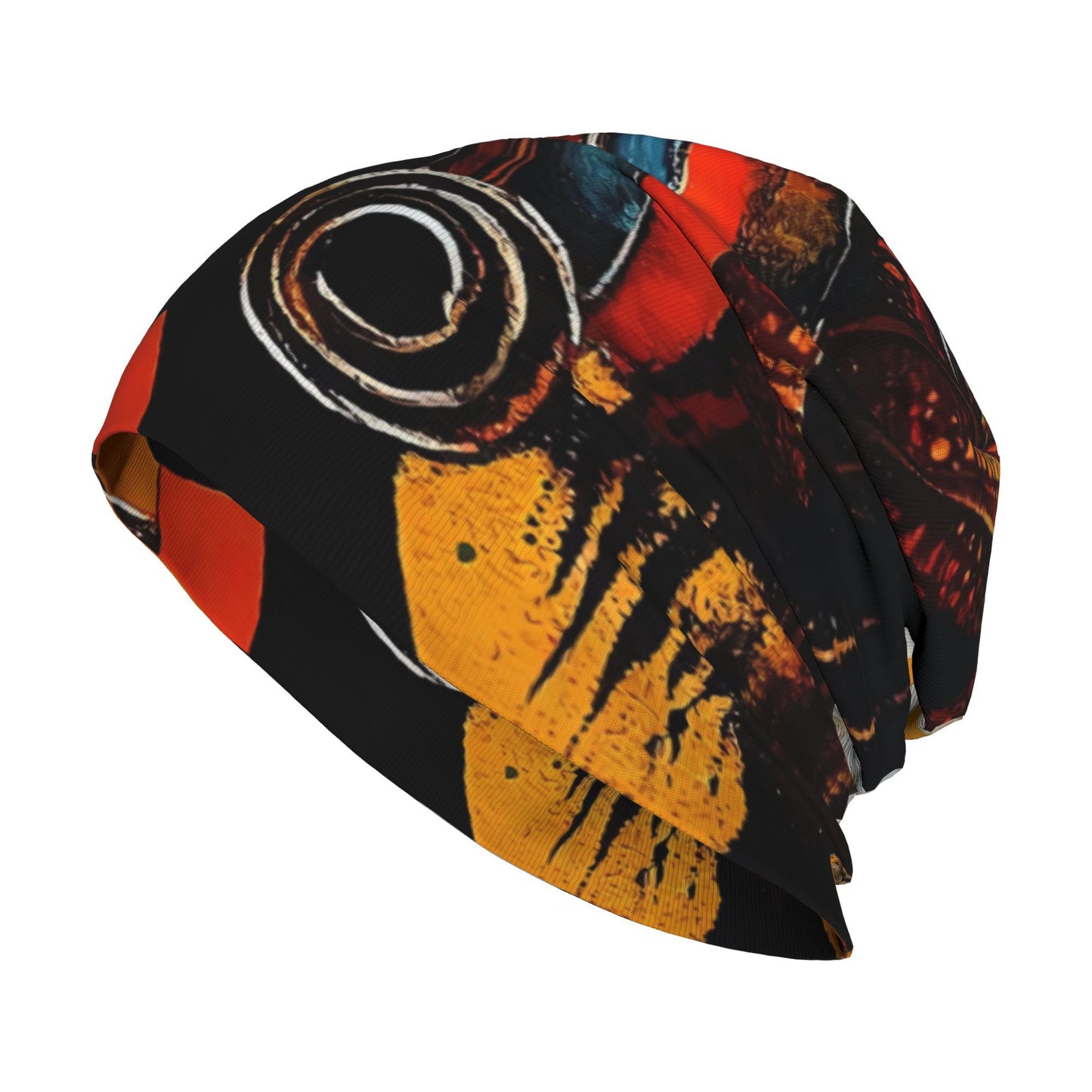 BIIHUDU African Tribal Women & Men's Beanie Hat - Unisex Boho Bonnet with Ghanaian/ Nigerian/ Maasai Patterns, Black/Orange/Red/Blue/White/Teal/ Golden/ Brown/ Turquoise - Cultural Headwear for Parties & Everyday Style, Beani