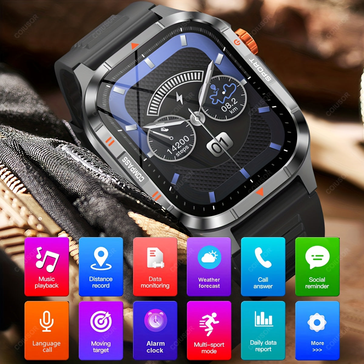 COIUSOR Men's & Women's Heavy-Duty Smart Watch with 1000mAh Battery, IP68 Waterproof, 2.01" HD IPS Display, ic, -like Compass & Wireless 5.3 - Rugged Outdoor Smartwatch for,, -Grade Fitness Tracker