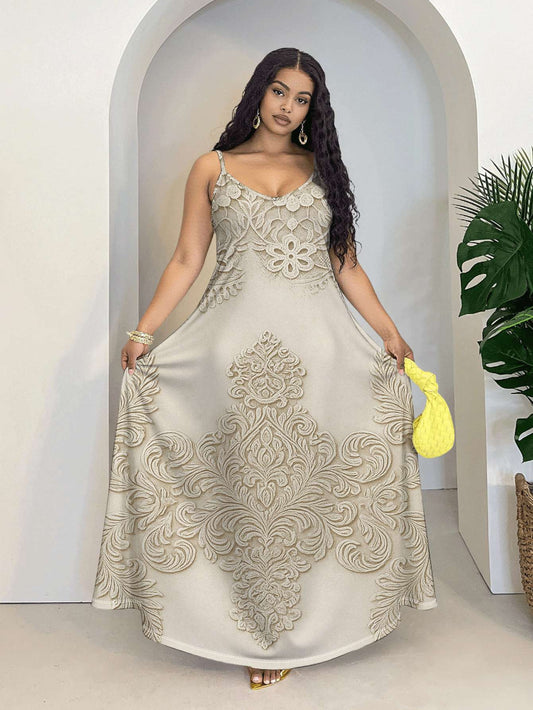 Plus Size, Vintage Lace Wedding Dress - A-Line -Length Evening Gown with Bridal Lace Overlay, Beige & Floral Print, Machine Washable Mermaid-like Silhouette for Prom, Gown, Special Occasions (Couture-Inspired)