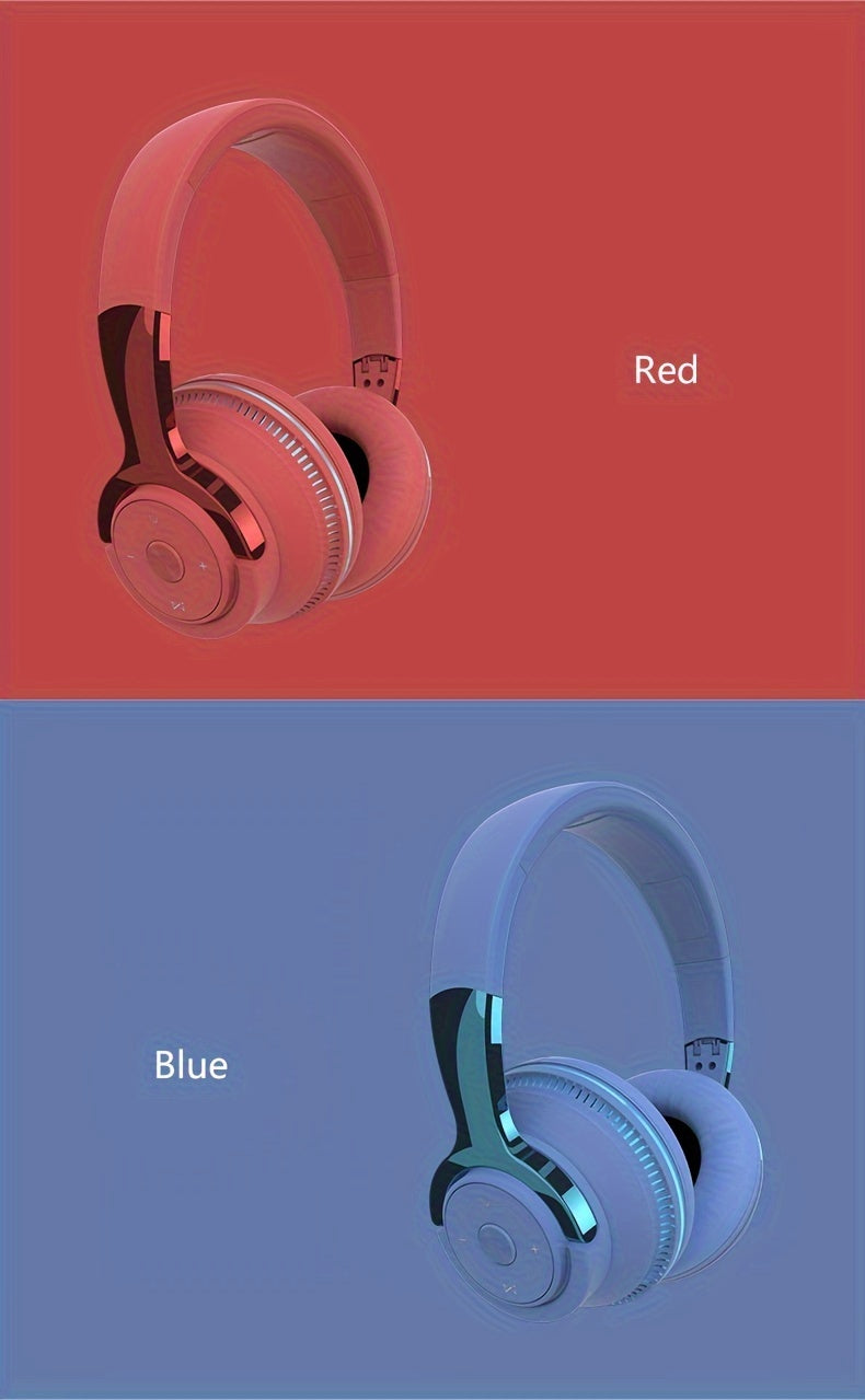 Wireless Headphones, Portable Over Ear Headphones 24 Hours Playtime, With Mic, Clear Calls, FM Radio, Soft-Earpads, LED Light, Support TF Card Play And 3.5MM AUX Cable Wired Connection, Foldable For Travel Home Office Cellpho
