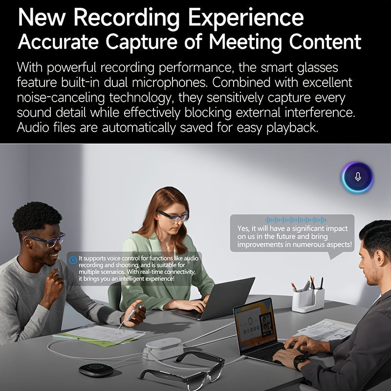 New Smart AI Glasses for Photo And Video Recording, with 800W Pixel Ultra-wide Camera, High-definition Video 1080P, Anti-shake for Photography And Video, Blue Light Blocking, Dual-mic Noise Reduction, AI Voice Control, Wi-Fi