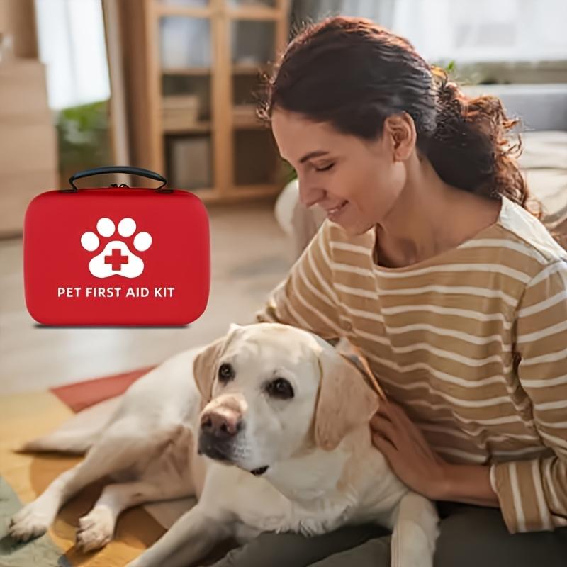 101pcs Pet First Aid Kit for Cats & Dogs - Portable Essentials with Scissors, Tweezers, Gauze Pads, Thermometer, Eye & Ear Cleaner, Care, CPR Guide, Poisonous Plants List, Emergency Numbers - Red Case for On-the-Go Pet Owners
