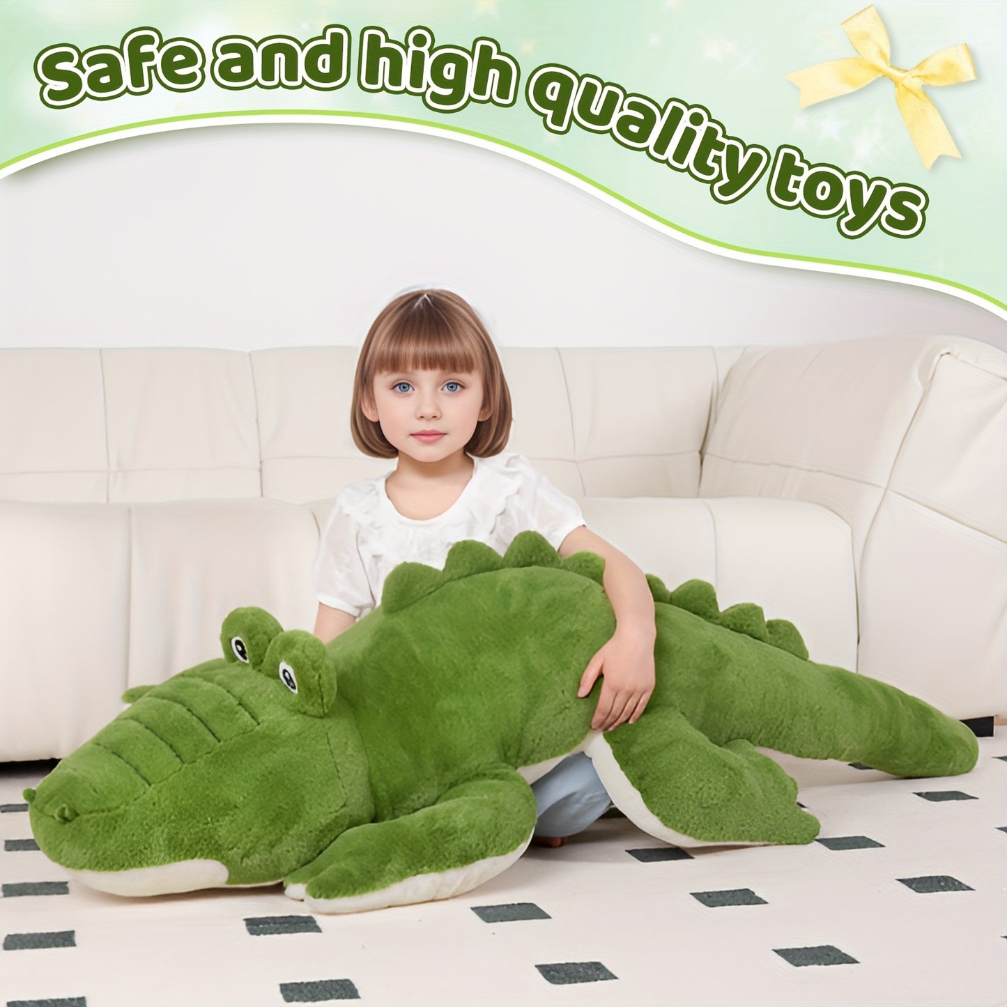 60inch Giant Crocodile Stuffed Animal | Soft Toy Alligator Large Cute Huge Jumbo Big Size Kawaii Fluffy Fat Plushie, Green Knit Fabric, Ideal Gifts for Kids Boys Girls Birthday, Halloween, Christmas, Valentine'S Day.