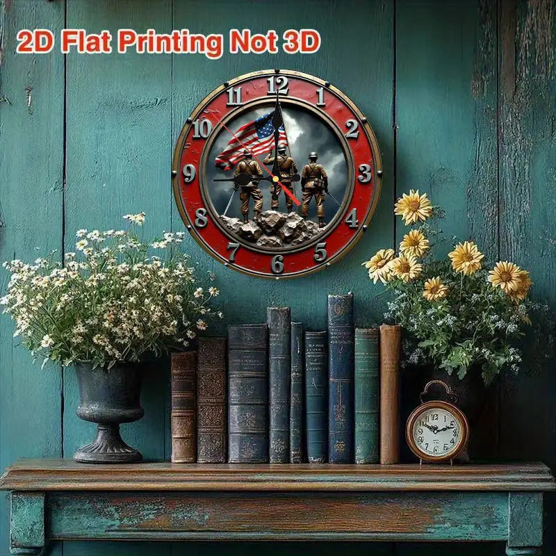 Marine Corps Logo Wall Clock - Large 9.8 Inch Retro Wood Frame, Quartz - Non-Luminous, Army/Navy Design with Emblem for, Office, for Cave, Veterans Gift, Easy-to-Read Large Face, 2D Flat
