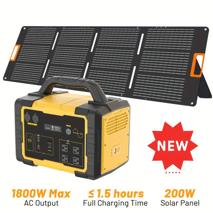 1800W Portable Power Station with 200W Solar Panel, 1024Wh LiFePO4 Battery & 1.2H Fast Charging, UPS Backup, 4 AC Outlets/100W USB-C - Solar Generator for Home, RV, Camping, Off-Grid Power, Lithium-Free Battery (Compatible wi