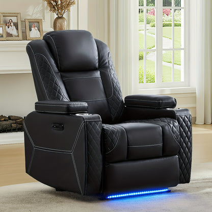 Power Recliner Sofa with Adjustable Headrest & LED Ambient Light & Hidden Storage & USB Ports for Living Room Home Theater