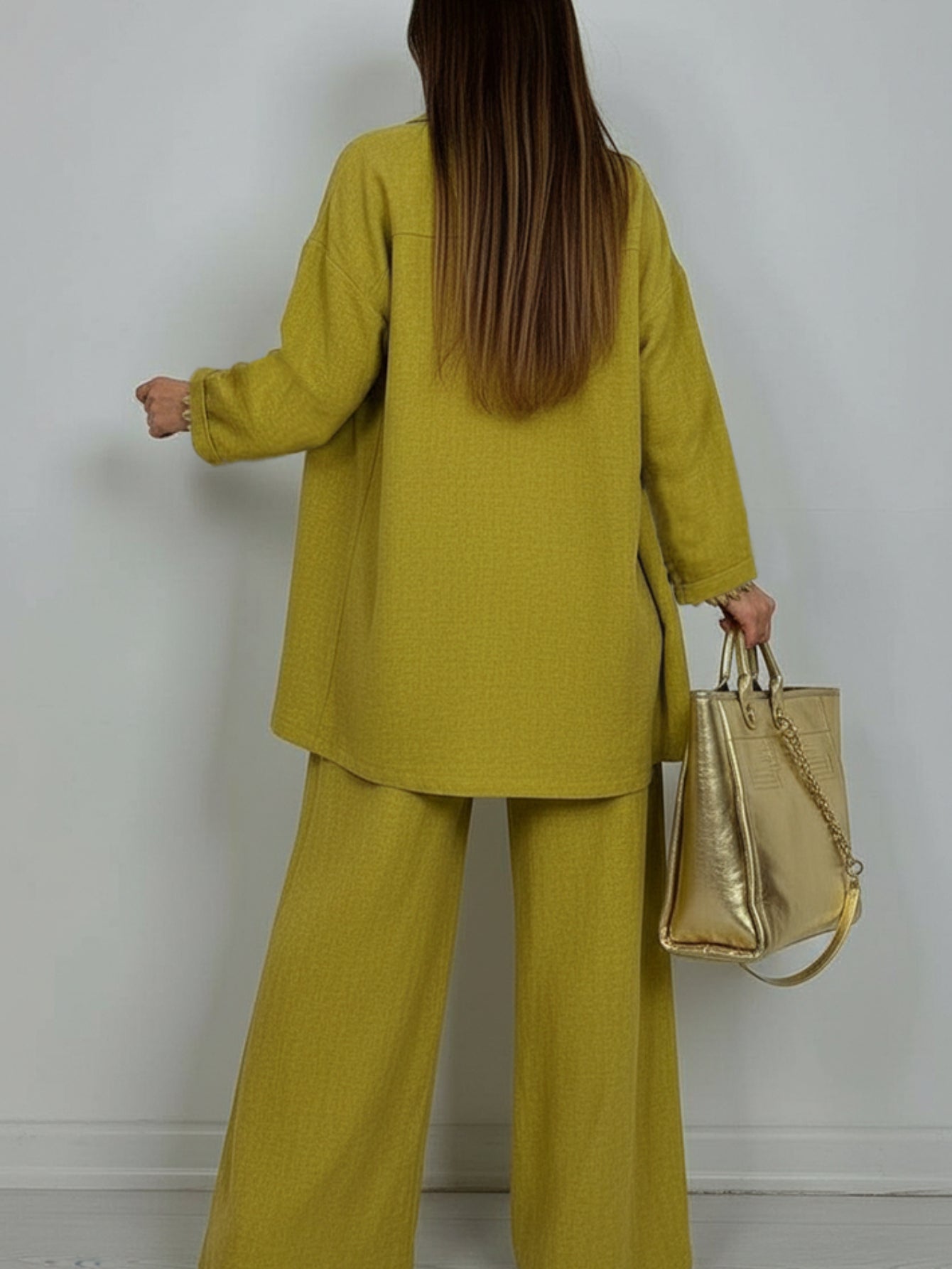 3pcs Set: Olive Green Long-Sleeve Cardigan + Tank Top + Wide-Leg Pants | Vintage French-Inspired Laid-Back Casual Style, Perfect for Vacations, Everyday Outings, And Spring/Summer Seasons.