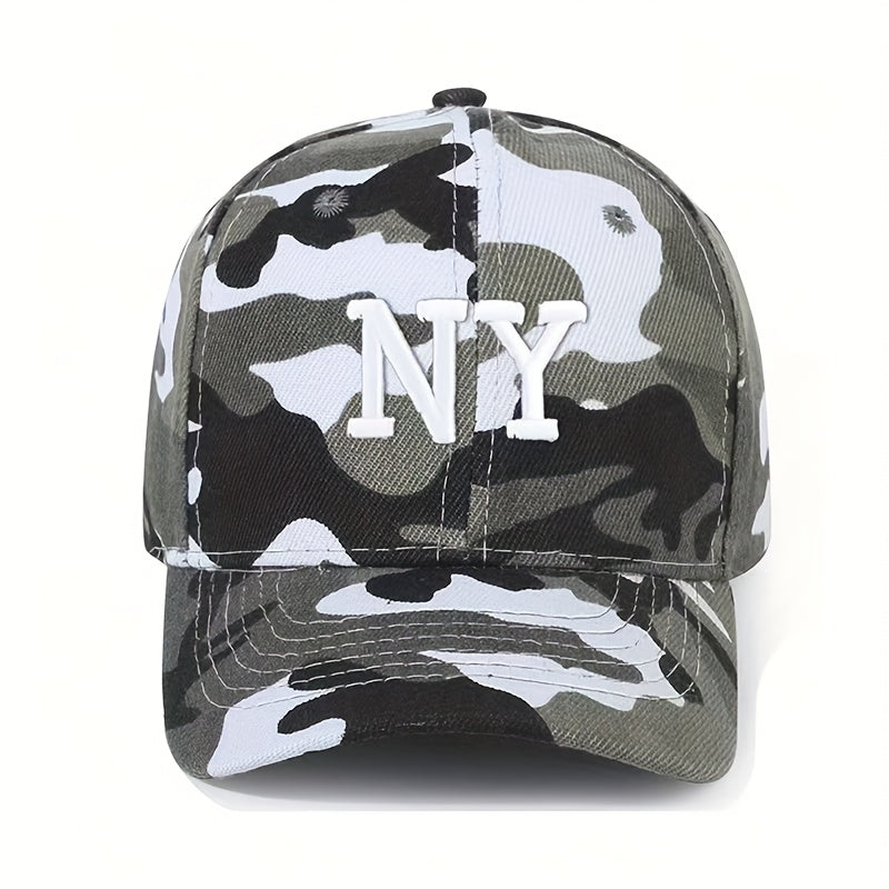 Unisex Camouflage Baseball Cap with NY Letter Embroidery - Adjustable Snap Closure, Lightweight 100% Acrylic Suitable for Outdoor, Casual, And Party Wear, Printed Baseball Cap, Black Baseball Cap, Mesh Baseball Cap, Casual We