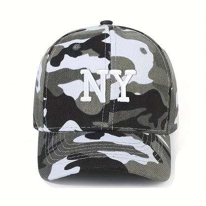 Unisex Camouflage Baseball Cap with NY Letter Embroidery - Adjustable Snap Closure, Lightweight 100% Acrylic Suitable for Outdoor, Casual, And Party Wear, Printed Baseball Cap, Black Baseball Cap, Mesh Baseball Cap, Casual We