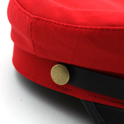 Women's Nautical Anchor Beret Hat - Red & Black Yacht with White Anchor Emblem, Adjustable Buckle Closure, Large Head Size for Face, All-Season Lightweight French-Style for Sailing, Parties & Maritime Events