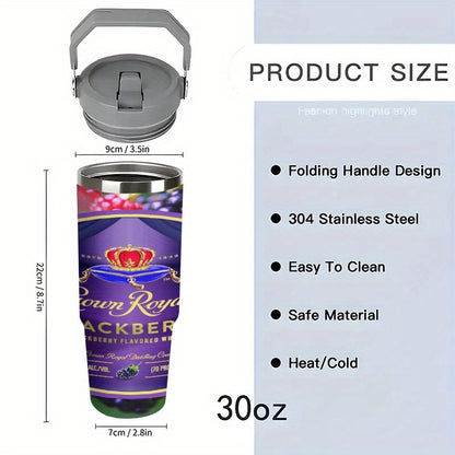 1pc 30oz Stainless Steel Insulated Tumbler with Lid & Straw - Crown Royal Blackberry Flavored Whiskey Art Design, Double-Wall Vacuum Insulation Keeps Drinks Hot/Cold, Perfect for Coffee, Tea, Cold Beverages, Outdoor Camping,