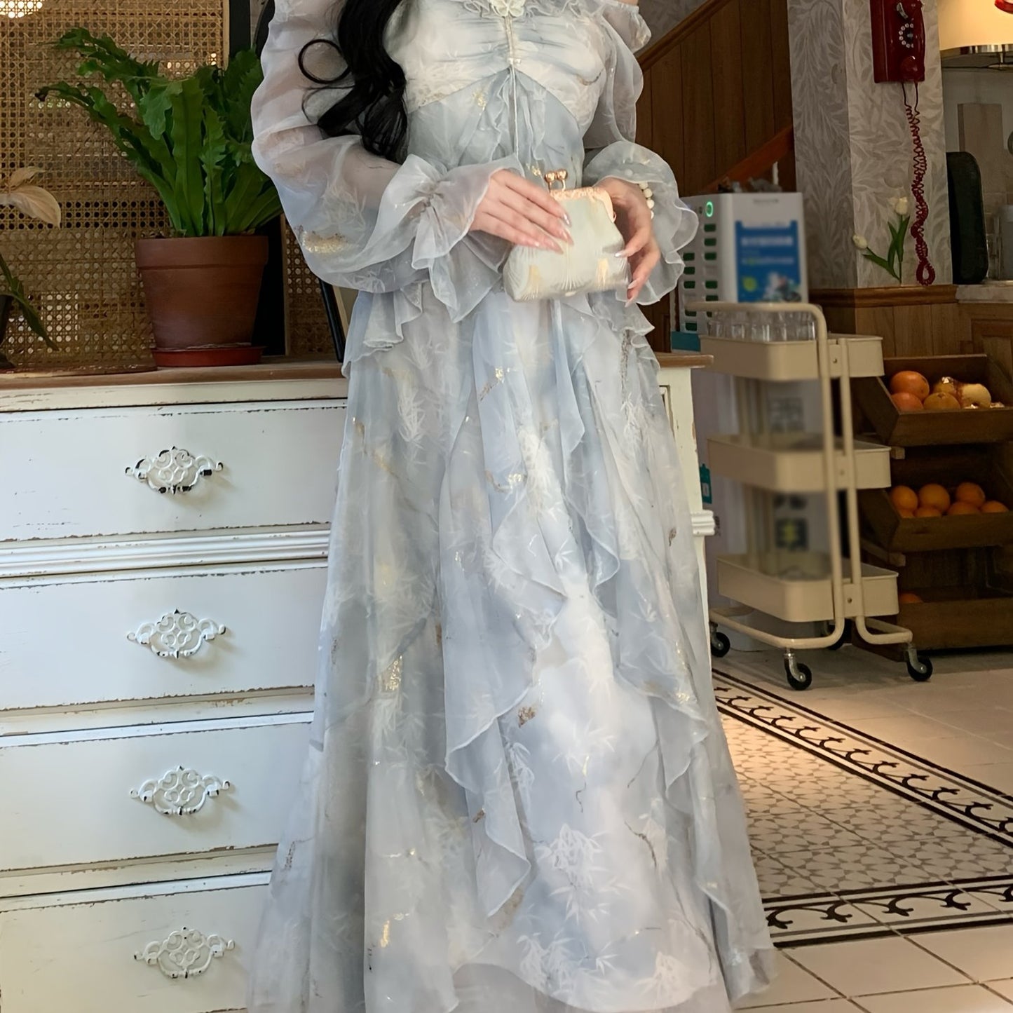 A Stylish Off-Shoulder Long Sleeve Dress for Women Featuring a Lavender Floral Pattern, Ruffle Collar, And A-Line Silhouette. Suitable for Both Formal And Casual Occasions, This Machine Washable Dress Is Perfect for Spring An