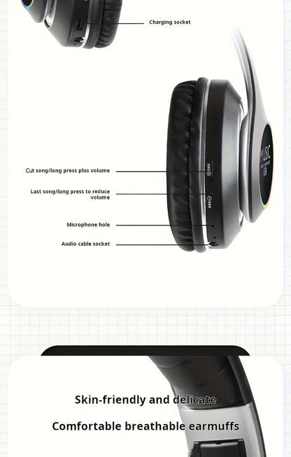 Wireless Noise Cancelling Headphones, Wireless Earbuds with Deep Bass, Lightweight Foldable Headphones with Built-in Microphone, for Work Laptops, Mobile Phones, On-head Gaming Headphones, Compatible with Android/iOS, Father'