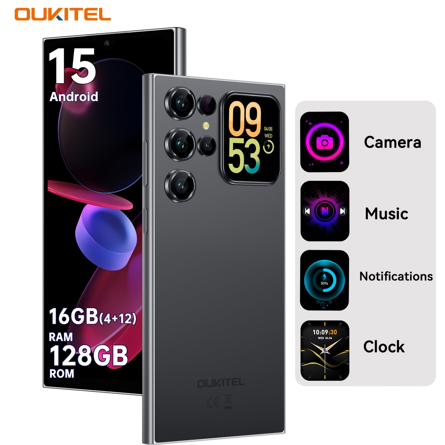 [T-Mobile ]OUKITEL C62 Android 15 Mobile Phone, 16GB + 128GB Globally Unlocked Version, 6.88" 90Hz Display, 1.81" Rear Screen, 5150mAh, 13MP + 5MP/dual SIM Card/fingerprint/facial Recognition, Perfect Festive Gift, Fashionabl