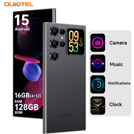 [T-Mobile ]OUKITEL C62 Android 15 Mobile Phone, 16GB + 128GB Globally Unlocked Version, 6.88" 90Hz Display, 1.81" Rear Screen, 5150mAh, 13MP + 5MP/dual SIM Card/fingerprint/facial Recognition, Perfect Festive Gift, Fashionabl