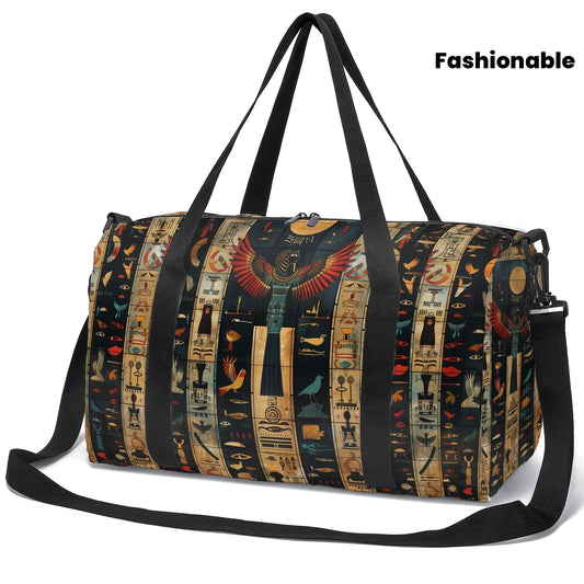Egyptian Hieroglyphic Gym Bag - Vintage Egypt Travel Duffel with Wrestling Strap, Heavy-Duty Suitcase for Men & Women, Yoga, Gym, Business Trips - Machine Washable Luggage Organizer, Trendy Design, Reinforced Stitching, Sturd