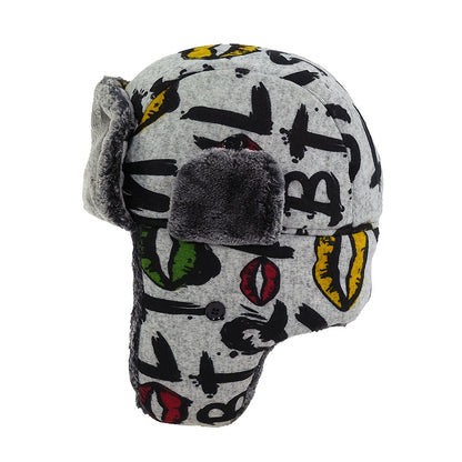 Unisex Winter Warm Beanie with Graffiti Lettering & Fur Ears - Enhanced Cold Protection, Ice-Safe for Cycling, iceskating, icy activities – Grey/Black Yellow Streetwear Style Easy to Maintain Hand wash / Dry Clean Unisex Au