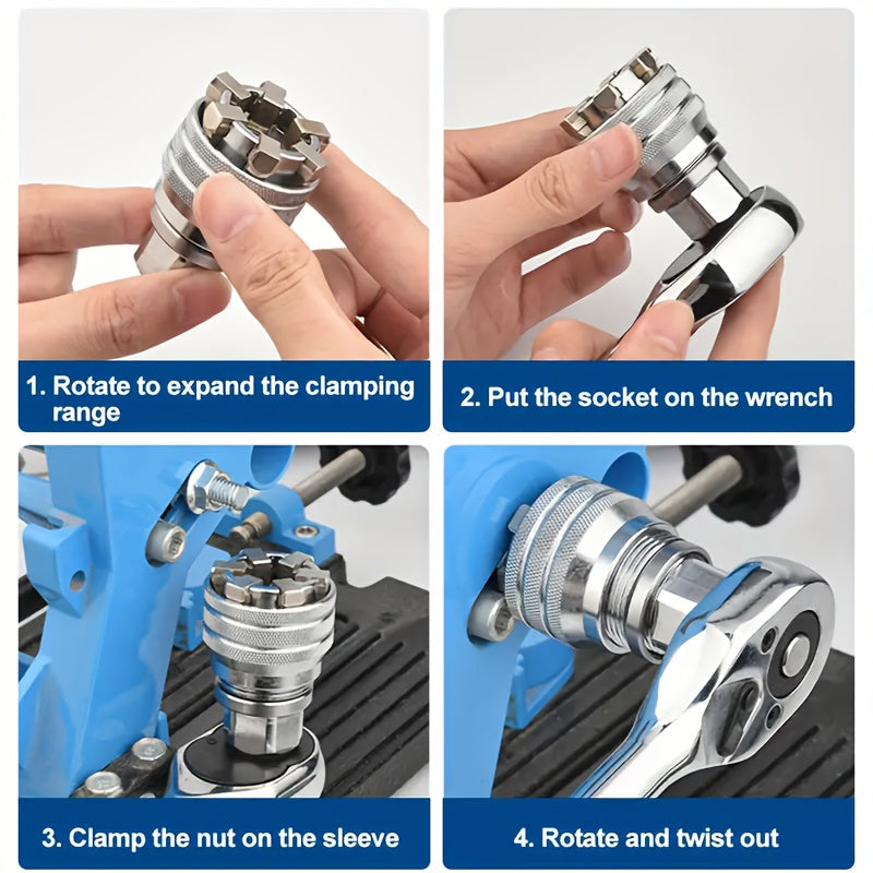 1 Set Adjustable Socket Wrenches for Standard Metric 10-19mm, 3/8"-3/4" Ratchet Wrenches - Heavy-Duty Iron Construction, Ergonomic Grip, Precision Screw & Nut Removal, Ideal for DIY Enthusiasts & Professionals, Professional T
