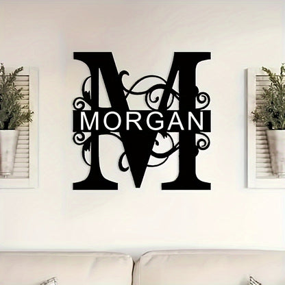 Customized Metal Surname Sign - Personalized Black Art Deco Wall Decor, Reusable Matte Finish, Detachable Pre-pasted Metal Accent - For Home Decor - Suitable for Living Room, Bedroom, Garden, Outdoor Spaces - Unique Gift for