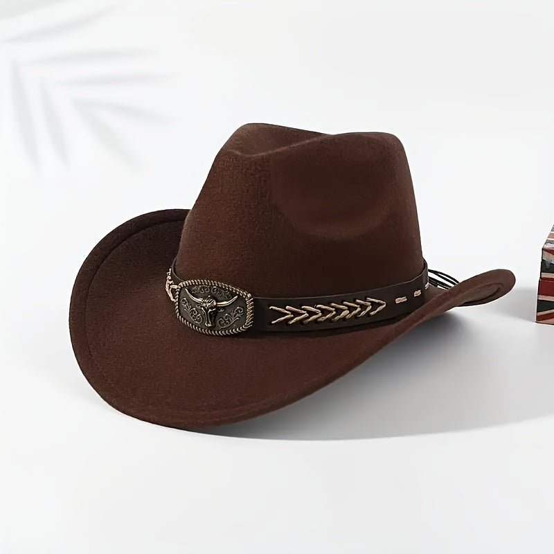 2pcs Western Cowboy Hats for Men & Women - Classic Wide Brim with Metallic Bull Headband, Black PVC-Coated Non-Stretch Fabric, Reinforced Stitching, Hand Wash/Dry Clean - Perfect for Parties, Cosplay, Themed Events & Gifts, C