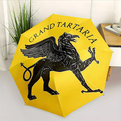 Automatic Opening/Closing Umbrella with Black Griffin & Grand Tartaria Emblem - 8-Rib Windproof Design, Automatic Folding/Unfolding, Compact & Portable Collapsible Umbrella with Ergonomic Handle - Ideal for Travel, Christmas/