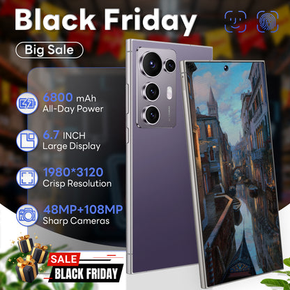 2026 New S25 Intelligent Android Phone | 12+512GB, 6.8-inch HD Display, Dual SIM, Type-C Charger, 4K HD Face/Fingerprint Unlock, Stylish Design, High-Capacity Long-Life Battery, GPS, Travel Phone, Smartphone, Trendy Phone