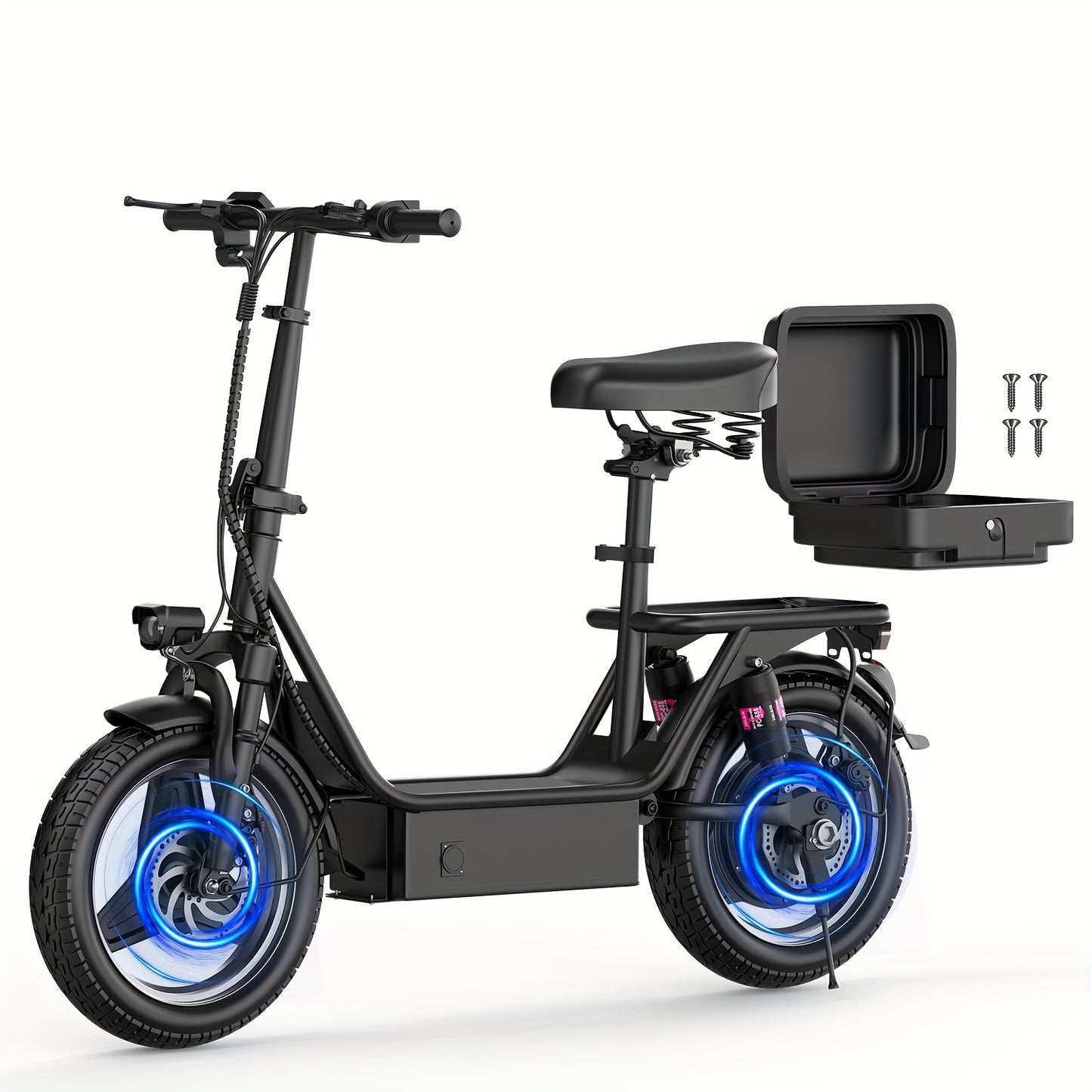 K12 650W Electric Scooter, 48V 15Ah, 14" Pet Escooter With Cushioned Seat, With Large Capacity Basket And BOX (Removable), Adults And Teens, 300lbs Max Load