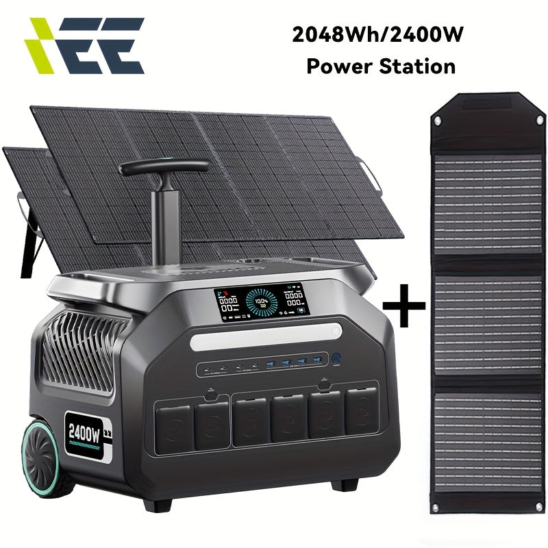 IEE P2400 Portable Power Station 2400W (5000W Peak) Solar Generator with 2x200W Solar Panels & Bonus 30W Panel, 2048Wh LiFePO4 Battery, 1800W AC Charging, 4 AC Outlets, Heavy-Duty for home Backup, RV, Emergencies - Eco System