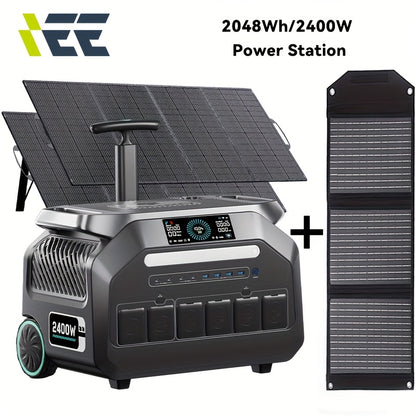 IEE P2400 Portable Power Station 2400W (5000W Peak) Solar Generator with 2x200W Solar Panels & Bonus 30W Panel, 2048Wh LiFePO4 Battery, 1800W AC Charging, 4 AC Outlets, Heavy-Duty for home Backup, RV, Emergencies - Eco System