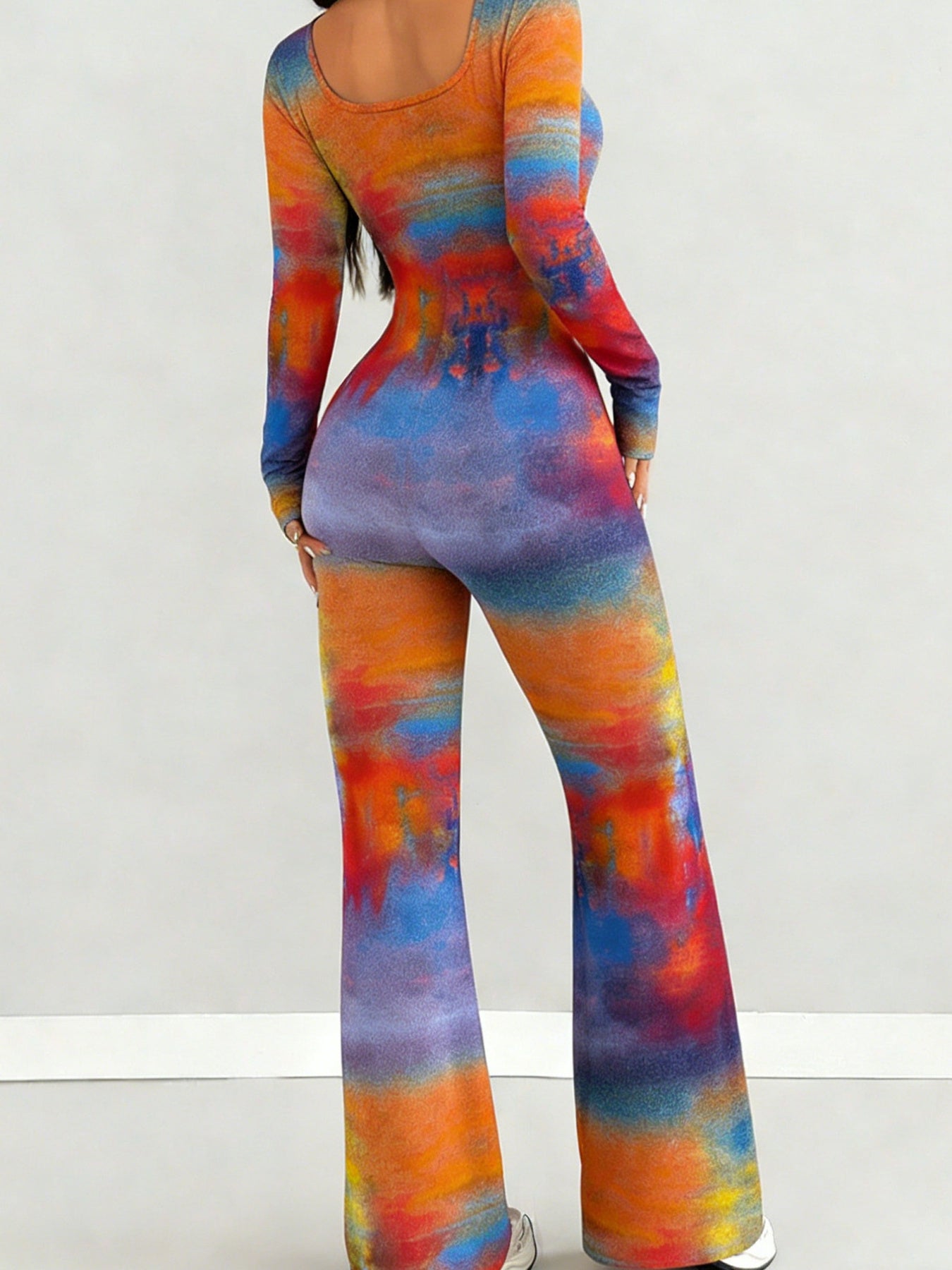 Women'S Jumpsuit | Sexy Hot Outfit, Loose U-Neck Cut, Slim Fit, Tie-Dye Gradient Print, Long Sleeve Design, Flared Leg Style, Suitable for Outdoor, Versatile Use, Fits Multiple Occasions & Seasons, Stretch Fabric
