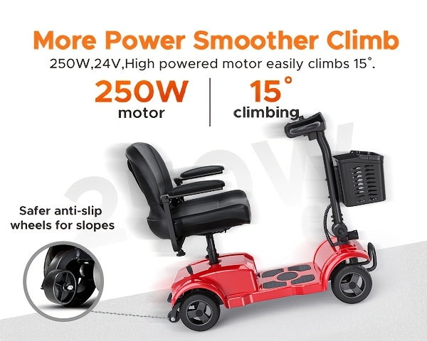 ENGWE Folding 4-Wheel Mobility Scooter, 250W Motor, 24V 12Ah Battery, 15.5-Mile Range, 8" Solid Tires, 265 lbs Capacity, Detachable Basket, Front Light, Compact & Portable for Travel, Shopping, Perfect Gift for Mom's Special