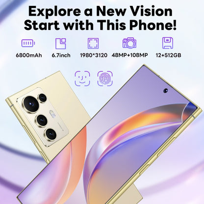 2026 New S25 Intelligent Android Phone | 4K Display, 12+512GB Storage, Face & Fingerprint Recognition, 6.8" HD Dual SIM, Type-C Long Battery, Business Phone, Sleek Design, Stylish Mobile, High-Quality Display, Durable Build,