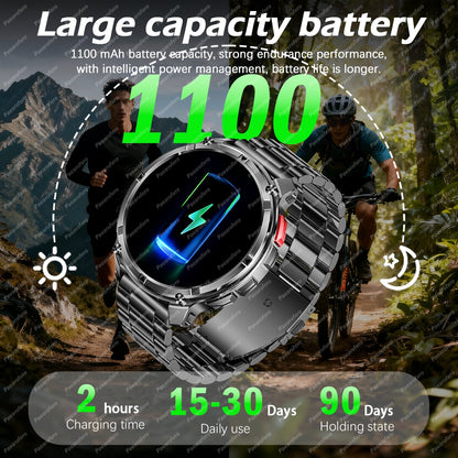2025 Men's smart watch, 1.7-inch HD display, 1100mAh large-capacity battery, 90-day standby time, outdoor compass, wireless call, LED flashlight, 200+ dials, voice assistant, Men's watch, 120+ sports modes, fitness tracker wa