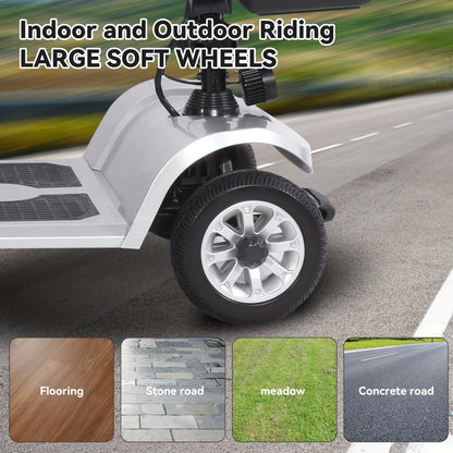4-wheel Electric Mobility Scooter, Designed for Seniors And Individuals with Disabilities, 250W Motor, 12AH 3.73 Mph Top Speed, 12.4-mile Range, 360° Rotating Seat, LED Headlights, Detachable Battery And Basket, Foldable Des