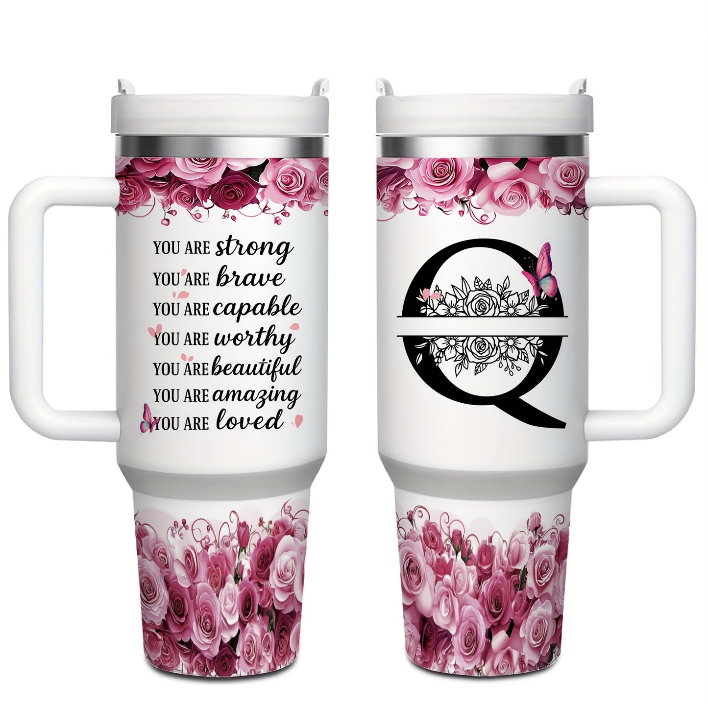 MIKENDA 1pc 40oz "A-Z Custom Letters & Name" Stainless Steel Travel Cup with Lid And Straw. Coffee Cup, Kitchen Drinkware. Great Gift for Women, Friends, Parents.for Mother's Day, Holidays. for Home & Outdoor Use.Halloween &