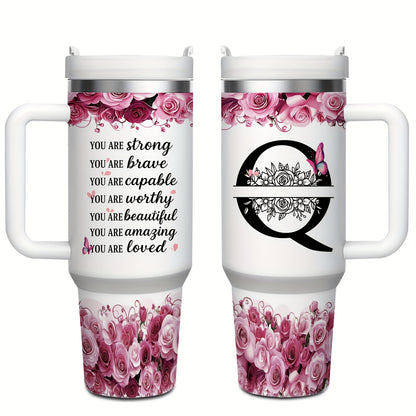 MIKENDA 1pc 40oz "A-Z Custom Letters & Name" Stainless Steel Travel Cup with Lid And Straw. Coffee Cup, Kitchen Drinkware. Great Gift for Women, Friends, Parents.for Mother's Day, Holidays. for Home & Outdoor Use.Halloween &