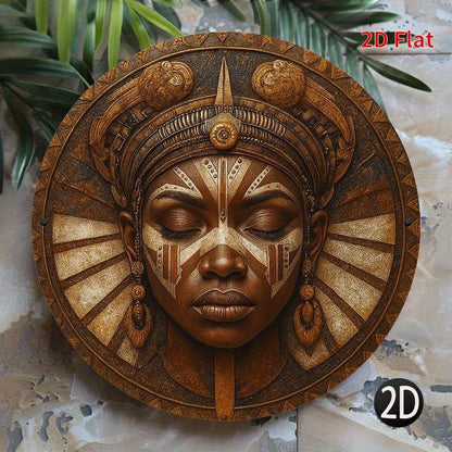 2D Flat, 1pc African Mask Round Metal Wall Art - Vibrant & Tranquil Decor for Living Room, Bedroom, Porch, Front Door - No Electricity Needed, Artistic Design with Textured Metal Finish, Perfect for Room Decor, African Home D